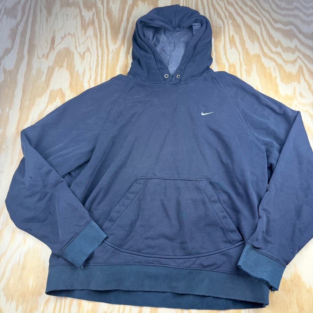 Nike Mens Vintage Y2K Mini Swoosh Fleece Hoodie Black Fade Large Raglan Pullover